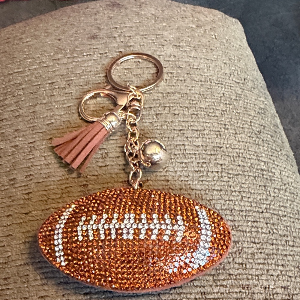 Rhinestone Football Keychain with Tassel